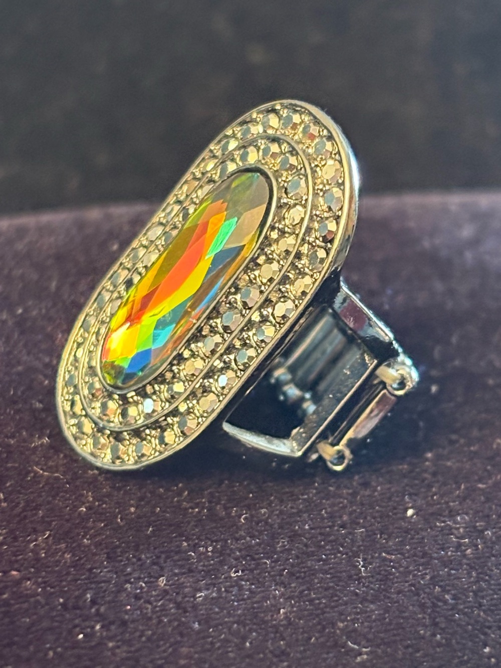 Oval Aurora Crystal popular “oil spill”Ring with Pave Accents